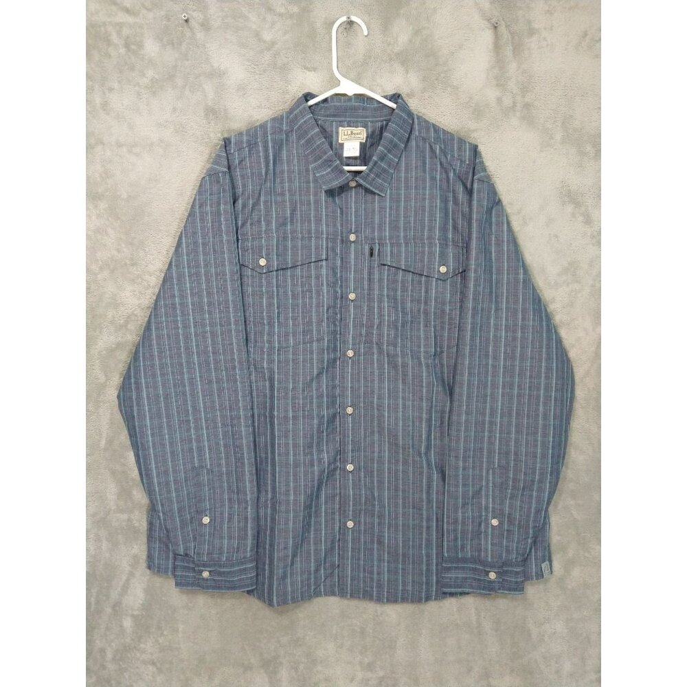 LL Bean Shirt Mens 2XL Blue Plaid Long Sleeve Button Up Fishing Outdoor